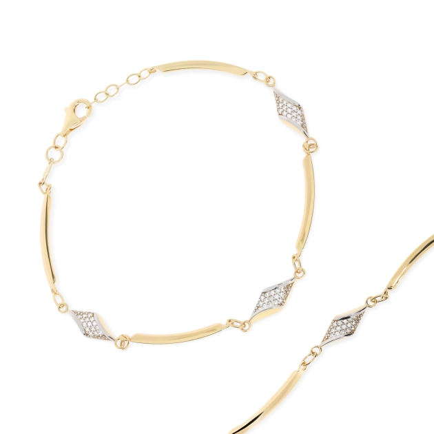 Elegantiška moteriška geltono ir balto aukso apyrankė su cirkoniais 585