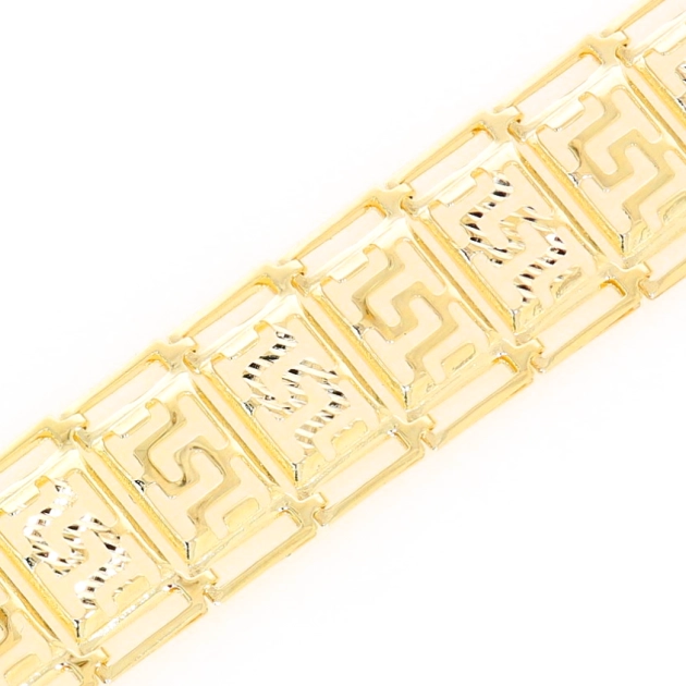 Išskirtinė moteriška geltono aukso apyrankė su graikišku raštu 585