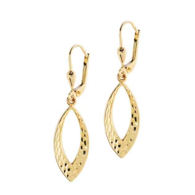 Elegantiški moteriški geltono aukso kabantys auskarai 585