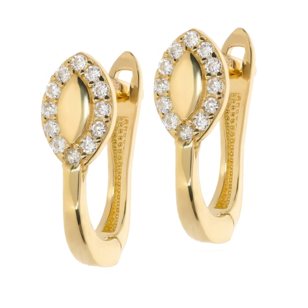 Elegantiški moteriški geltono aukso auskarai su cirkoniais 585