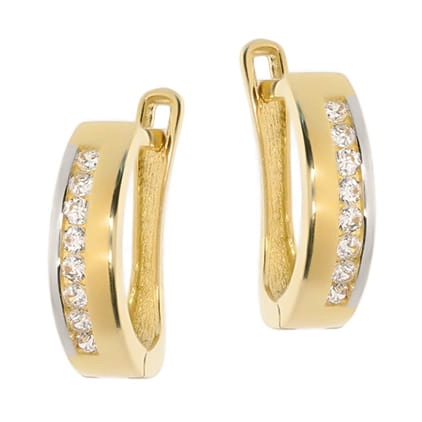 Elegantiški moteriški geltono ir balto aukso auskarai su cirkoniais 585