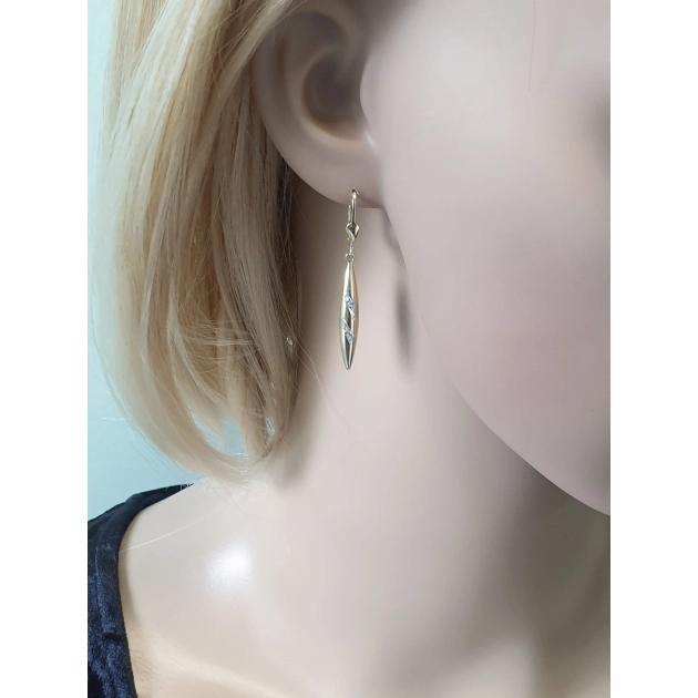 Elegantiški moteriški geltono ir balto aukso kabantys auskarai 585