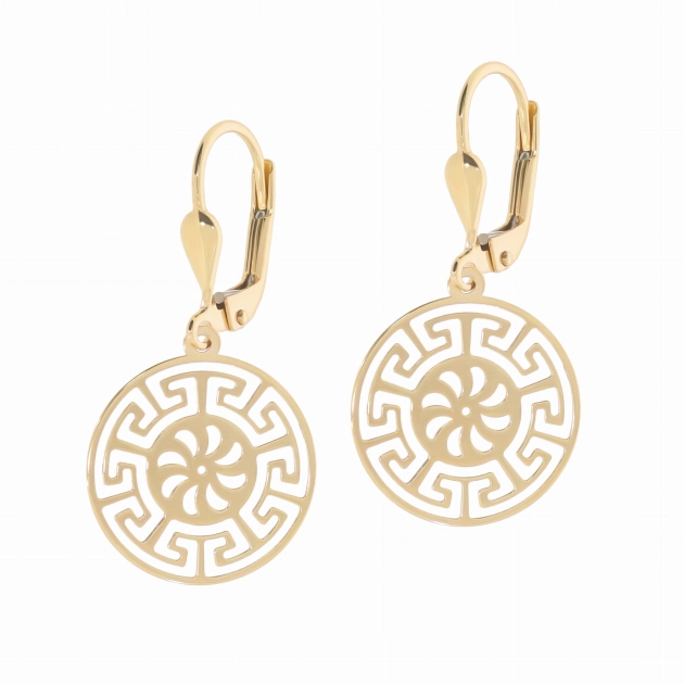 Elegantiški moteriški geltono aukso auskarai su graikišku motyvu 585