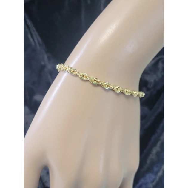 Elegantiška moteriška tuščiavidurė geltono aukso Rope pynimo apyrankė 585