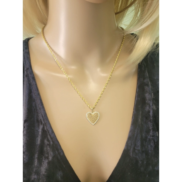 Moteriškas geltono aukso širdies formos pakabukas su cirkoniais 585