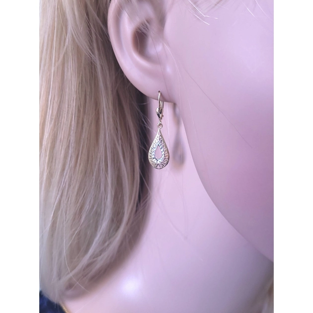 Elegantiški moteriški dviejų spalvų aukso auskarai su raštu 585