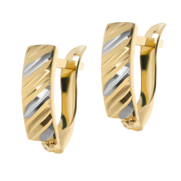 Elegantiški moteriški dviejų spalvų aukso auskarai 585