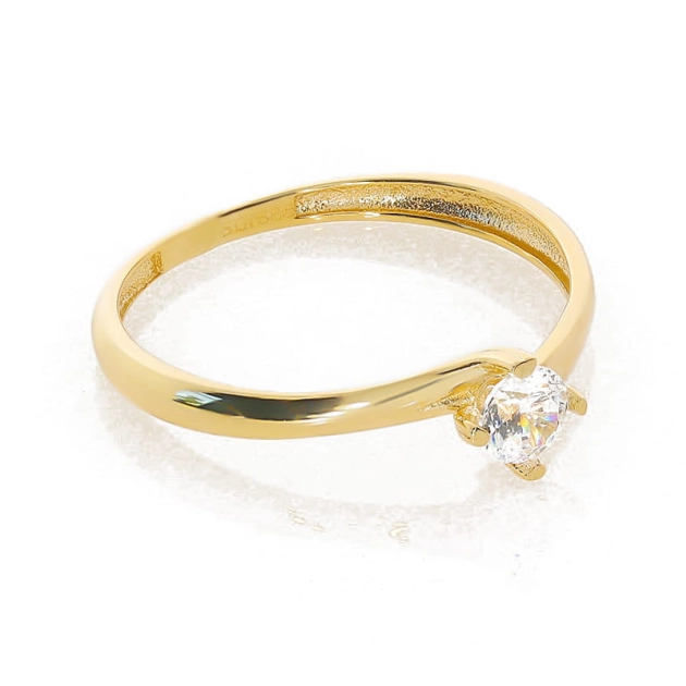 Elegantiškas moteriškas geltono aukso žiedas su cirkoniu 585