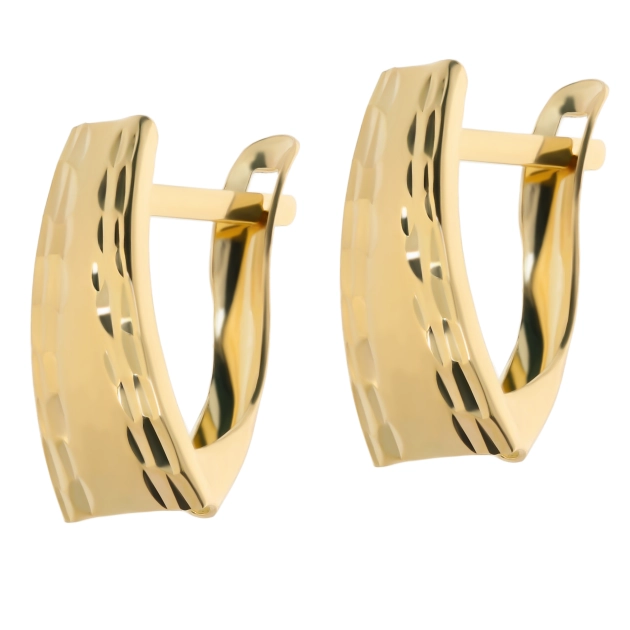 Elegantiški moteriški geltono aukso auskarai su raižytu paviršiumi 585