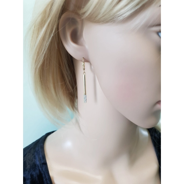 Elegantiški moteriški dviejų spalvų aukso kabantys auskarai 585