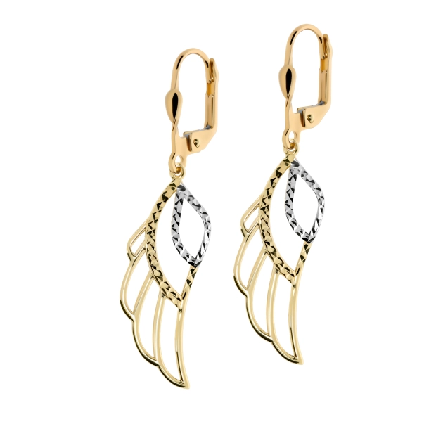 Elegantiški moteriški dviejų spalvų aukso auskarai „Sparnai“ 585