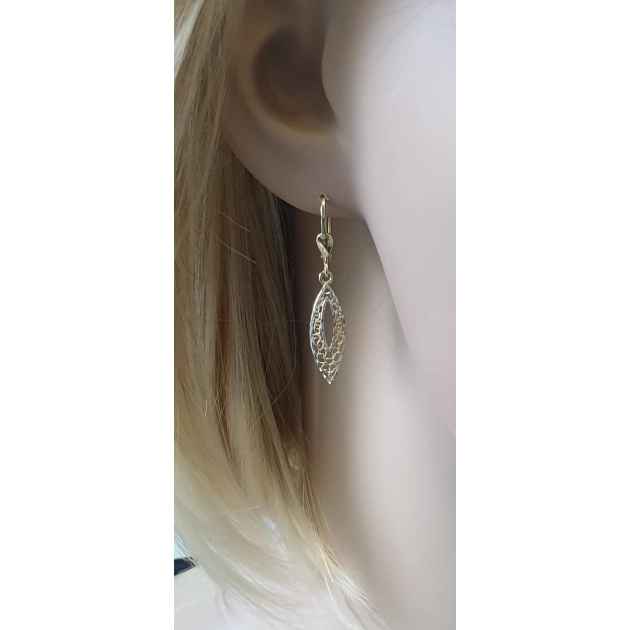 Elegantiški moteriški dviejų spalvų aukso ažūriniai auskarai 585