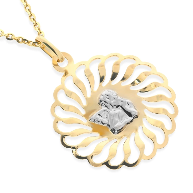 Moteriškas geltono ir balto aukso medalikėlis angeliukas 585