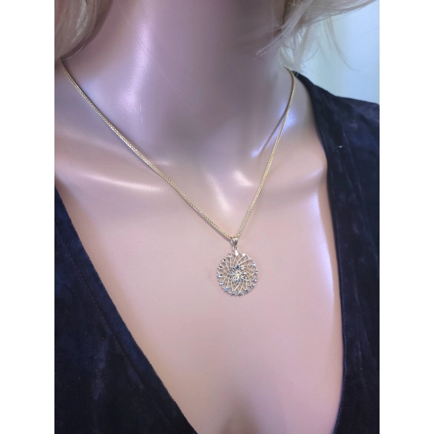 Moteriškas geltono ir balto aukso pakabukas „Gėlės žiedas“ 585