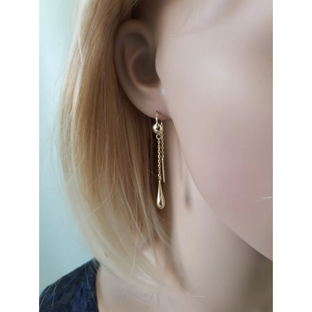 Elegantiški moteriški geltono aukso praveriami auskarai lašo formos 585