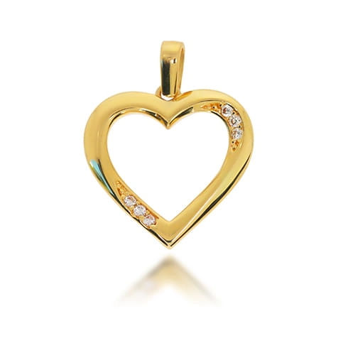 Romantiškas moteriškas geltono aukso pakabukas širdelė su cirkoniais 585