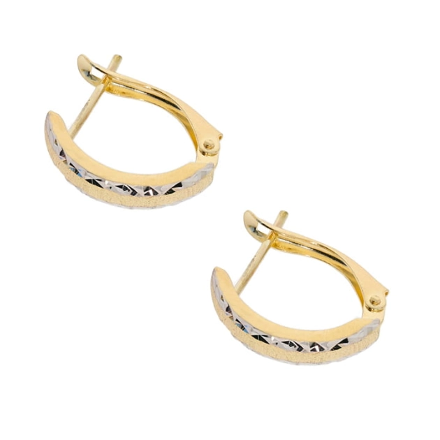 Elegantiški moteriški dviejų spalvų aukso auskarai su raižytais motyvais 585

###