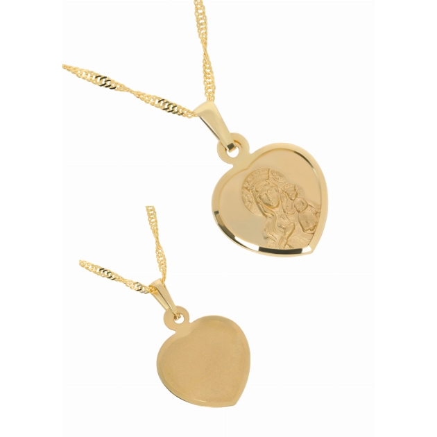 Moteriškas/vyriškas geltono aukso širdelės formos medalikėlis su Švč. Mergelės Marijos atvaizdu 585