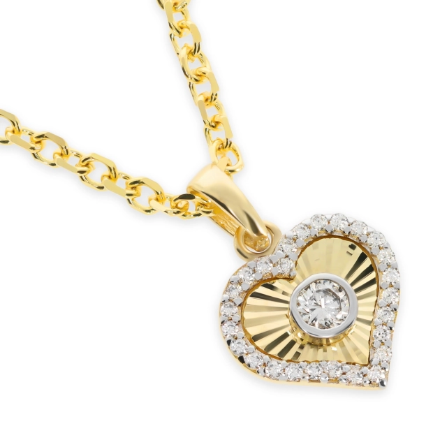 Moteriškas geltono ir balto aukso pakabukas širdelė su cirkoniais 585