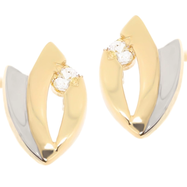 Elegantiški moteriški dviejų spalvų aukso auskarai su cirkoniais 585