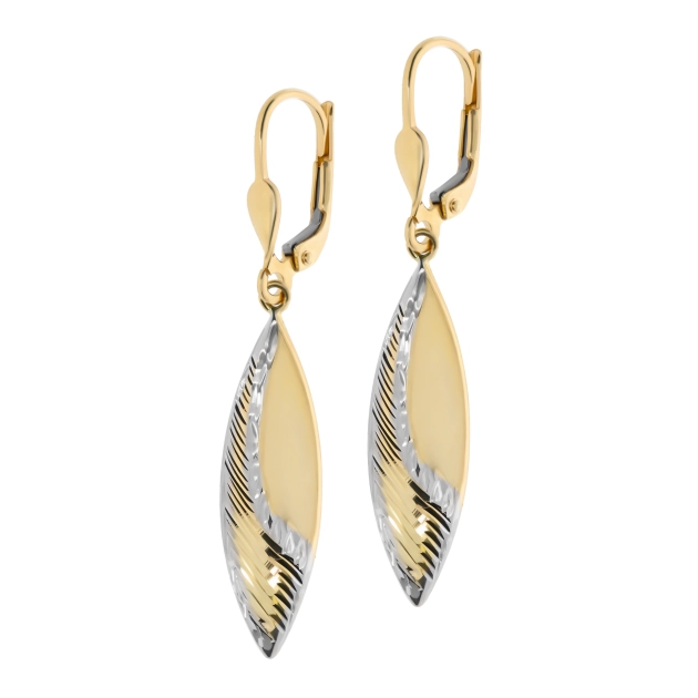 Elegantiški moteriški dviejų spalvų aukso kabantys auskarai 585