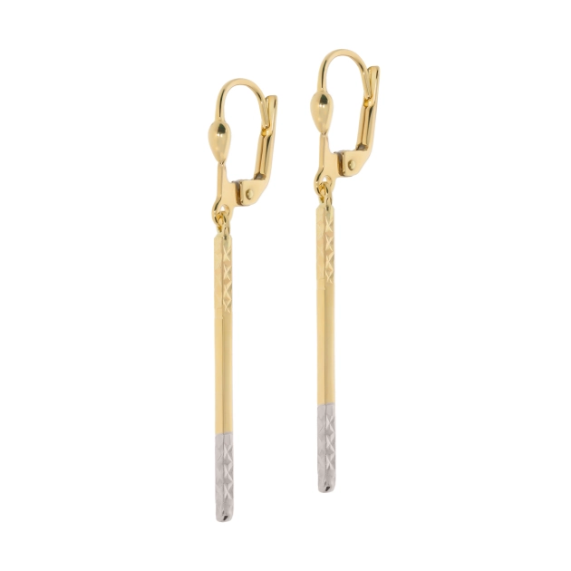 Elegantiški moteriški dviejų spalvų aukso kabantys auskarai 585