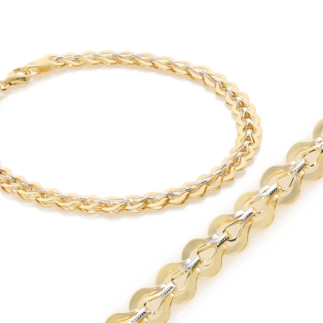 Elegantiška moteriška dviejų spalvų aukso apyrankė 585