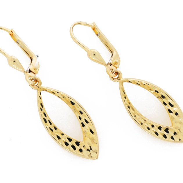 Elegantiški moteriški geltono aukso kabantys auskarai 585