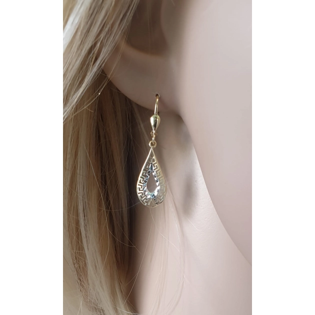 Elegantiški moteriški dviejų spalvų aukso lašo formos auskarai 585